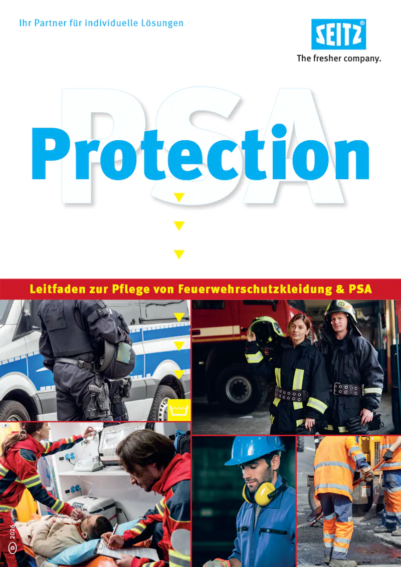 Cover der Broschüre: Leitpfaden zur Pflege von Feuerwehrschutzkleidung